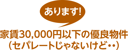 あります！家賃30,000円以下の優良物件（セパレートじゃないけど・・）